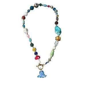 Colorful Beaded Necklace Handmade Multicolor Toggle Closure Octopus Charm New!